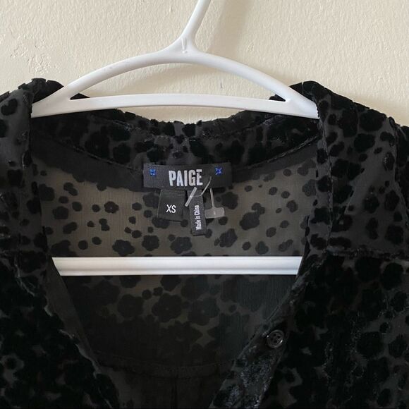 NWOT PAIGE Velvet Burnout Style Button Front Silk Blouse - Picture 6 of 7